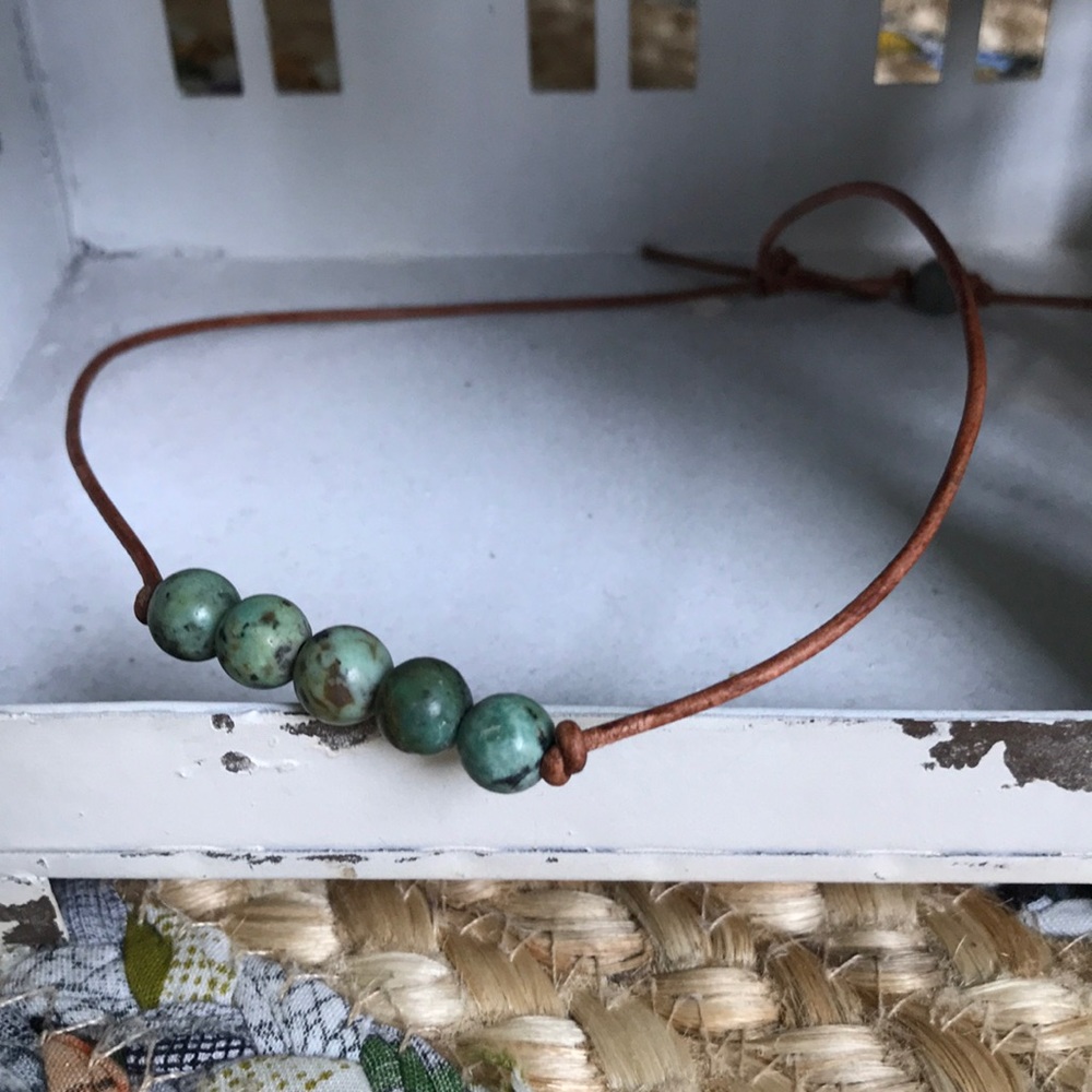Boho Artisan Genuine Turquoise & Leather Necklace